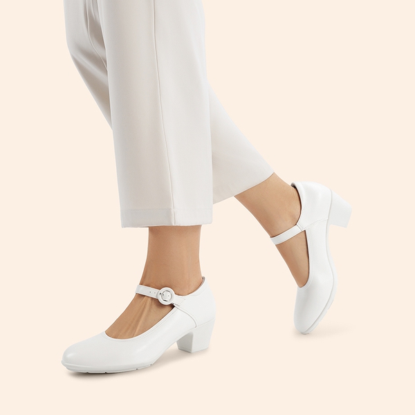 Slip-Resistant Arch Support Mary Jane Pumps - WHITE - 6