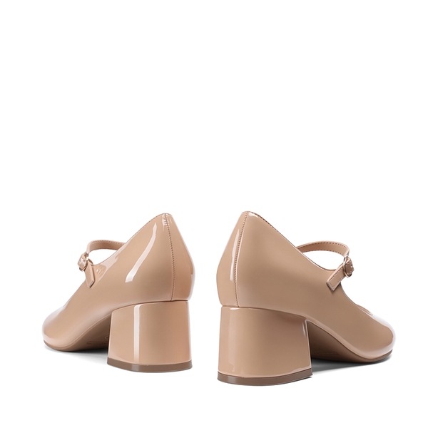 Block Heel Square Toe Mary Jane Pumps - NUDE - 2