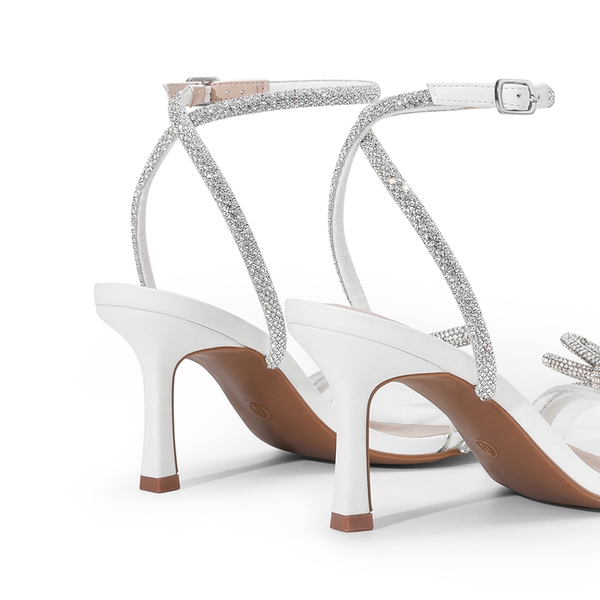 Ankle Strap Crystal Rhinestone Heels - WHITE-PU - 3