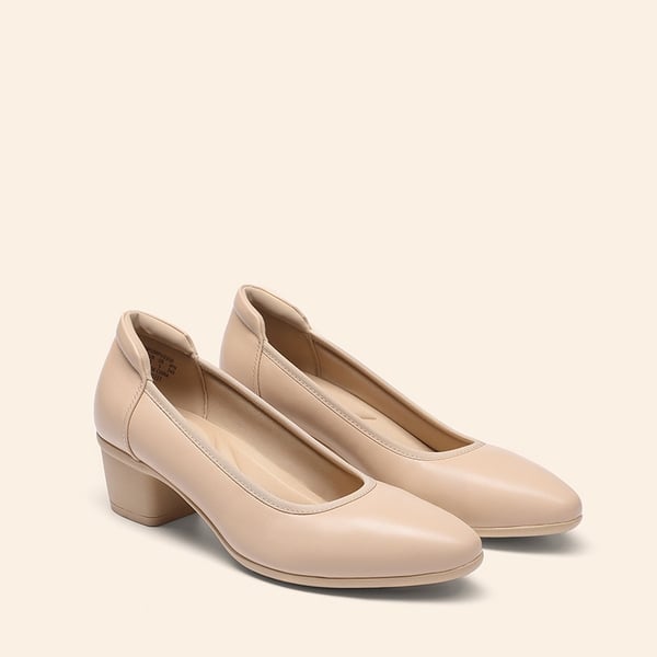 Low Chunky Block Heel Pumps Dress Shoes - NUDE - 2