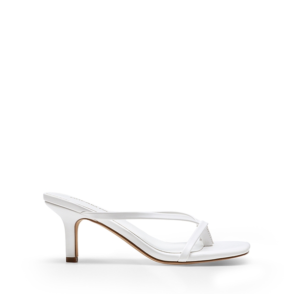 Slip-On Square Toe Thong Heeled Sandals - WHITE - 2