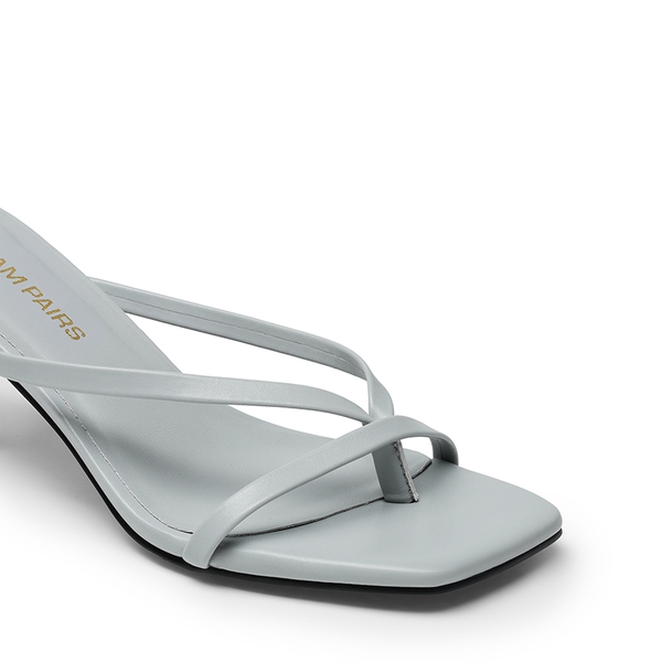 Slip-On Square Toe Thong Heeled Sandals - GREY - 1