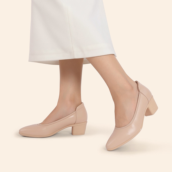 Low Chunky Block Heel Pumps Dress Shoes - NUDE - 7