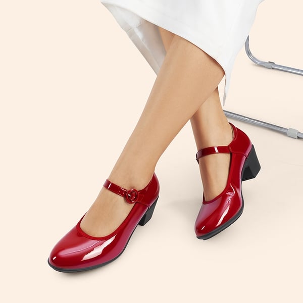 Slip-Resistant Arch Support Mary Jane Pumps - RED - 7