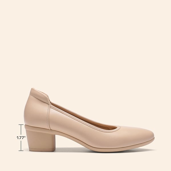 Low Chunky Block Heel Pumps Dress Shoes - NUDE - 1