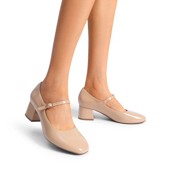 Block Heel Square Toe Mary Jane Pumps - NUDE - 6