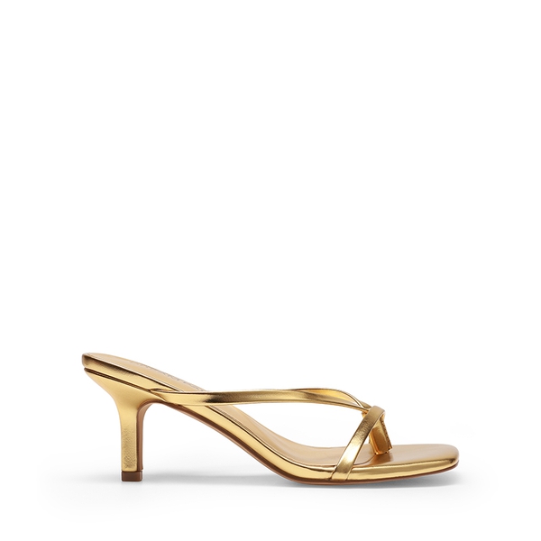 Slip-On Square Toe Thong Heeled Sandals - GOLD - 2