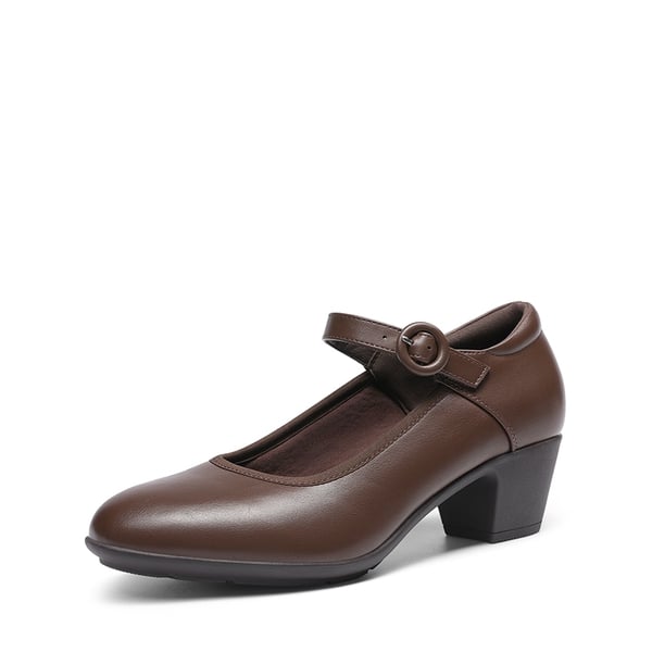 Slip-Resistant Arch Support Mary Jane Pumps - BROWN -  0