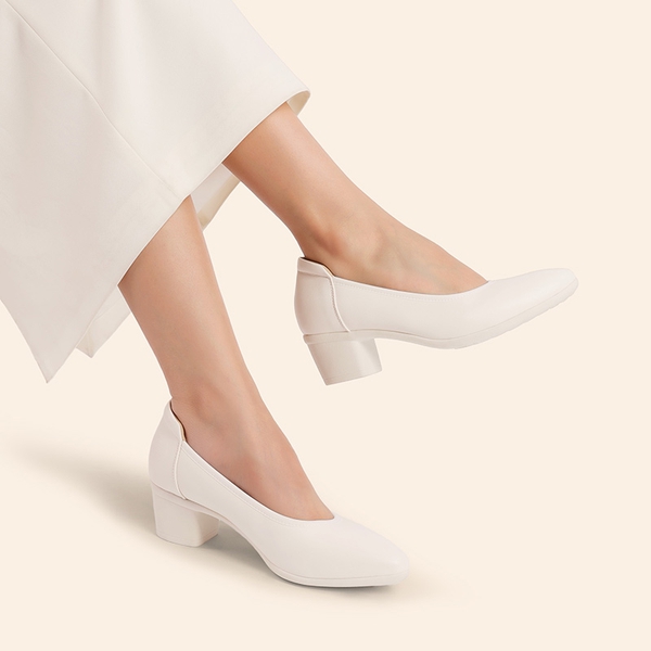 Ascenelle Women's Chunky Heel Dress Shoes - WHITE - 6