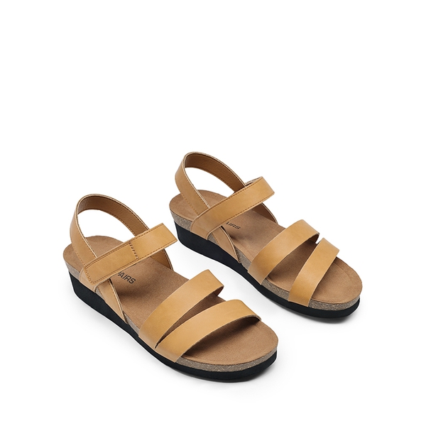 Round-Toe Low Heel Wedge Sandals - TAN - 4