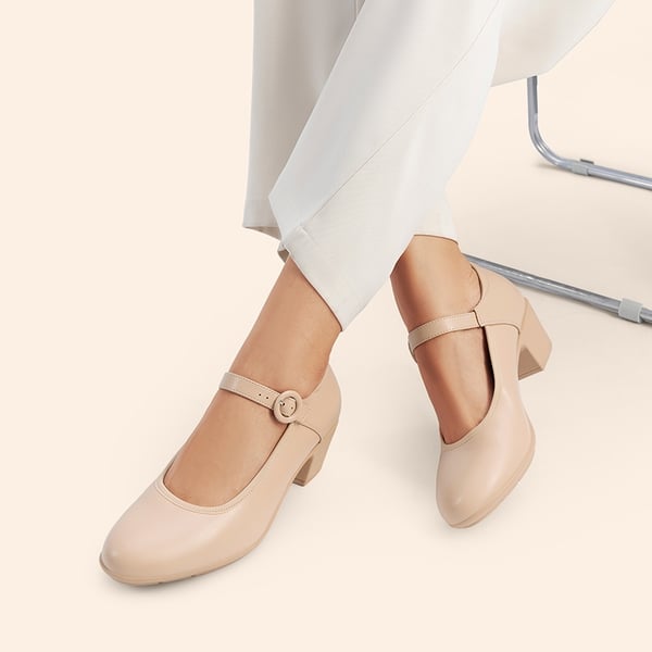 Slip-Resistant Arch Support Mary Jane Pumps - NUDE - 7