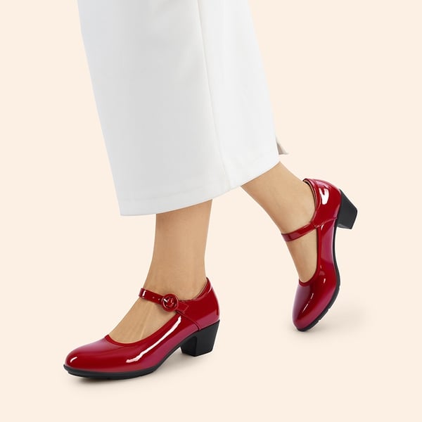 Slip-Resistant Arch Support Mary Jane Pumps - RED - 6