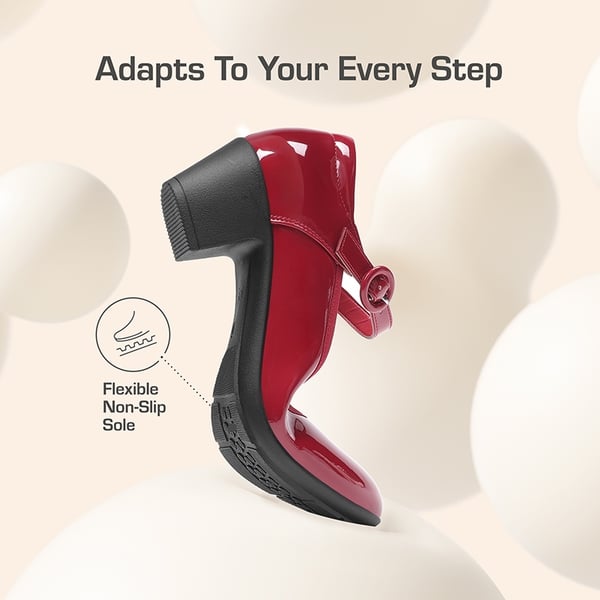 Slip-Resistant Arch Support Mary Jane Pumps - RED - 4