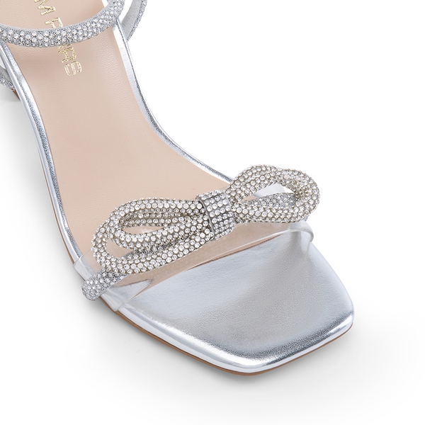 Ankle Strap Crystal Rhinestone Heels - SILVER-PU - 4