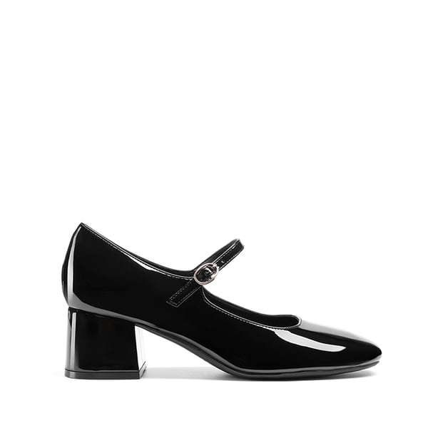 Block Heel Square Toe Mary Jane Pumps - BLACK - 1