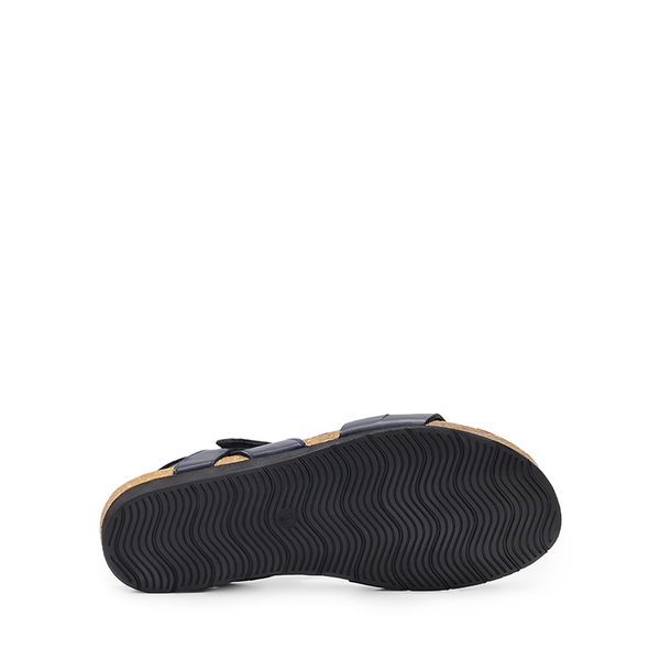 Round-Toe Low Heel Wedge Sandals - NAVY - 3