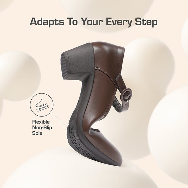 Slip-Resistant Arch Support Mary Jane Pumps - BROWN - 4