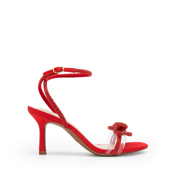 Ankle Strap Crystal Rhinestone Heels - RED-SATIN - 1