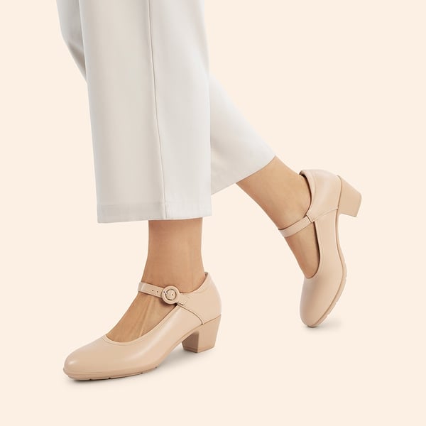 Slip-Resistant Arch Support Mary Jane Pumps - NUDE - 6