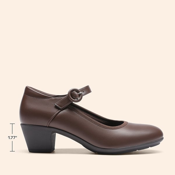 Slip-Resistant Arch Support Mary Jane Pumps - BROWN - 1