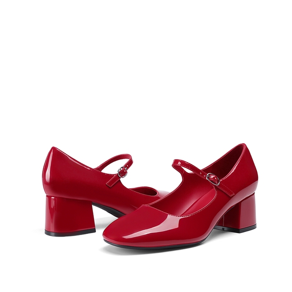 Walking Block Heel Mary Jane Pumps - RED - 4