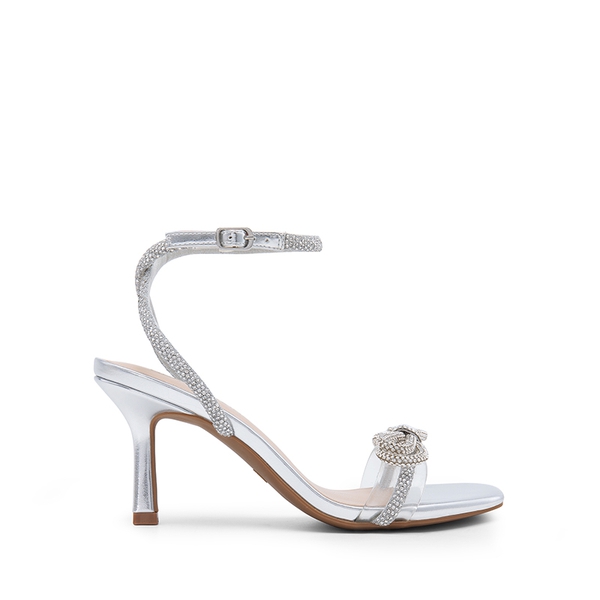 Ankle Strap Crystal Rhinestone Heels - SILVER-PU - 1