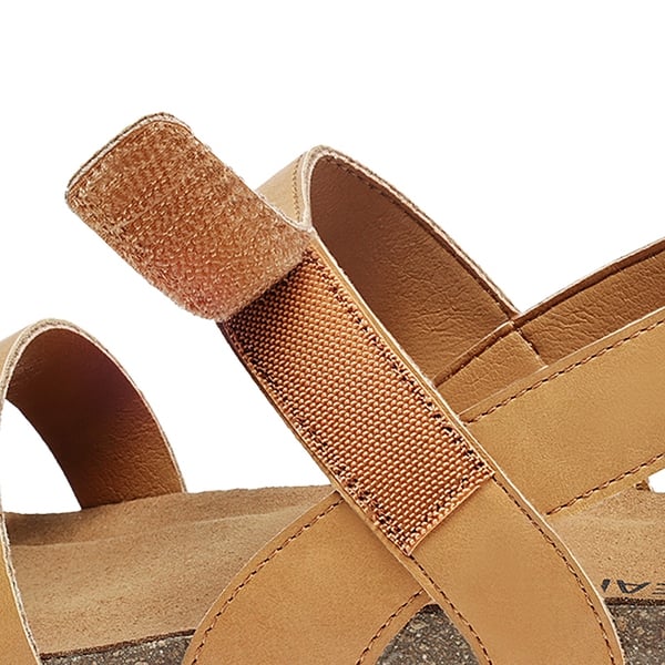 Round-Toe Low Heel Wedge Sandals - TAN - 1