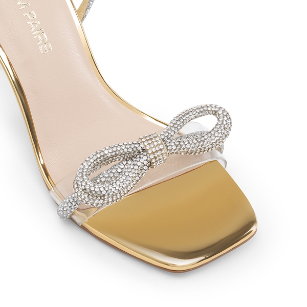 Ankle Strap Crystal Rhinestone Heels - GOLD-PAT - 4