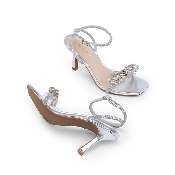 Ankle Strap Crystal Rhinestone Heels - SILVER-PU - 2