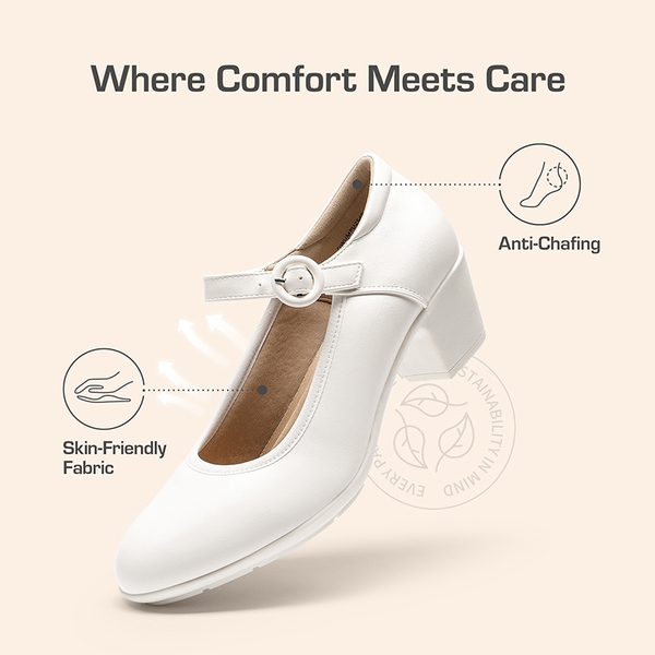 Slip-Resistant Arch Support Mary Jane Pumps - WHITE - 5