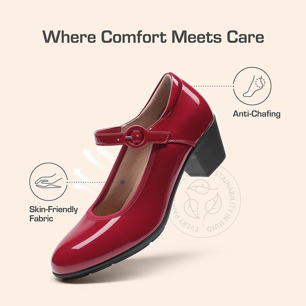 Slip-Resistant Arch Support Mary Jane Pumps - RED - 5