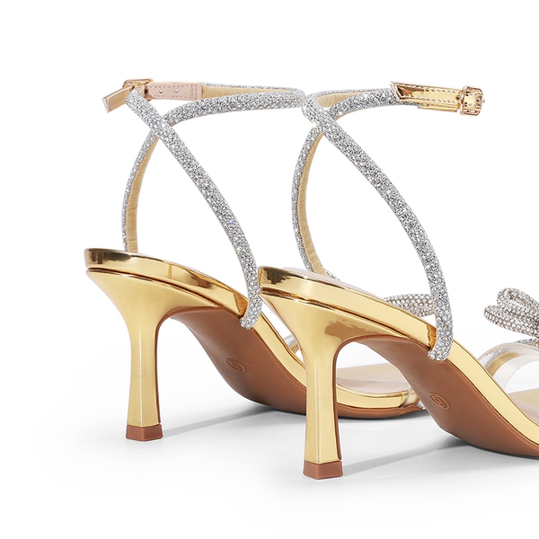 Ankle Strap Crystal Rhinestone Heels - GOLD-PAT - 3