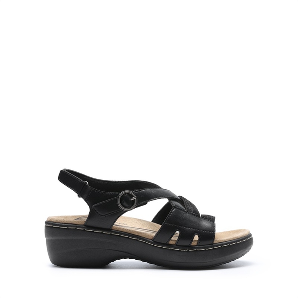 Open Toe Arch Support Wedge Sandals - BLACK - 1