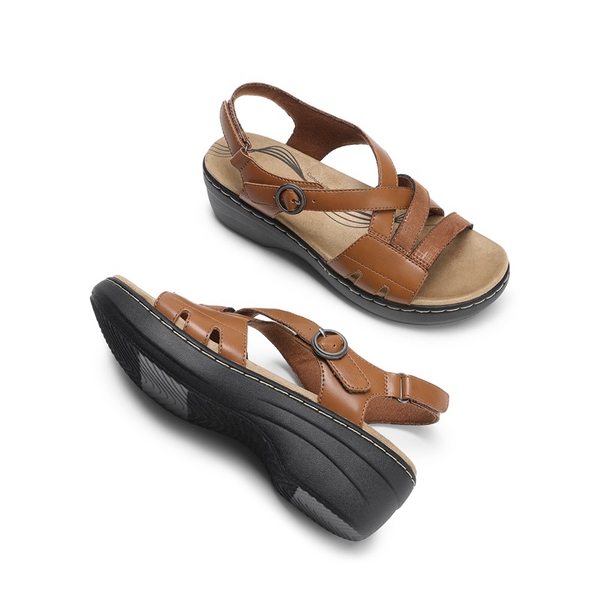 Open Toe Arch Support Wedge Sandals - BROWN - 3