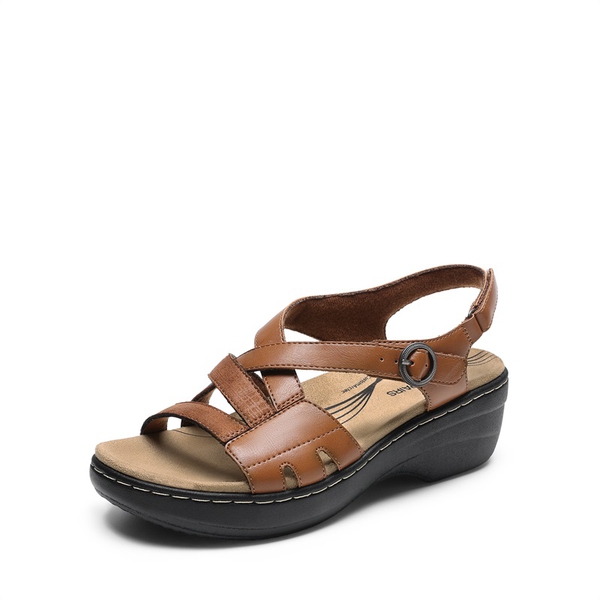 Open Toe Arch Support Wedge Sandals - BROWN -  0
