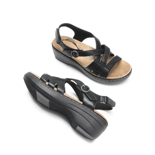 Open Toe Arch Support Wedge Sandals - BLACK - 3