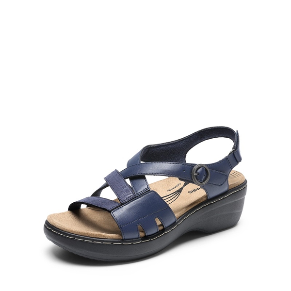 Open Toe Arch Support Wedge Sandals - NAVY -  0