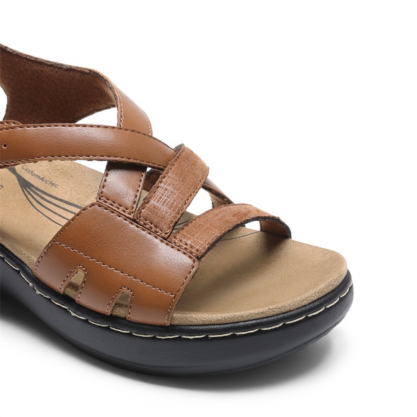 Open Toe Arch Support Wedge Sandals - BROWN - 4