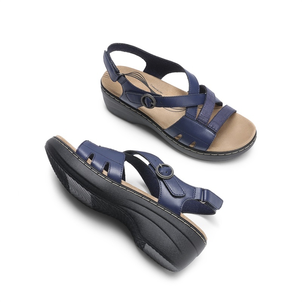Open Toe Arch Support Wedge Sandals - NAVY - 3