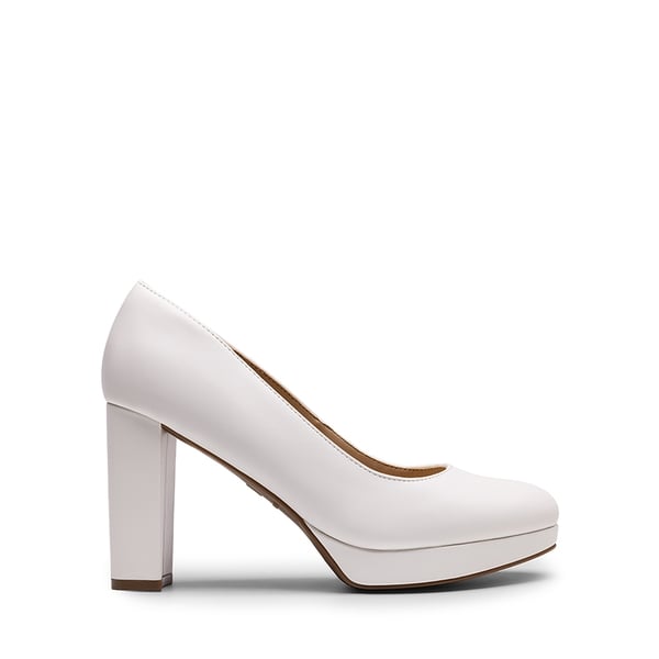 Round-Toe Arch Support Block Heel Pumps - WHITE-PU - 1