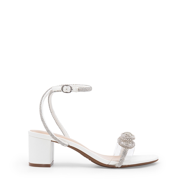 Women’s Rhinestone Bow Heeled Sandals - WHITE - 1