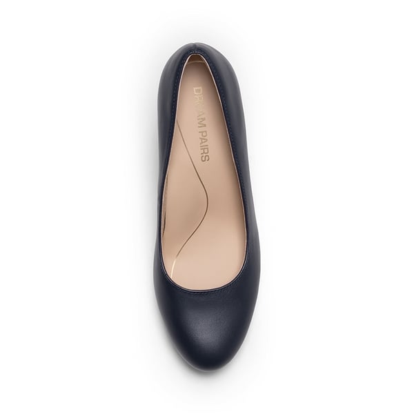 Round-Toe Arch Support Block Heel Pumps - NAVY-PU - 2