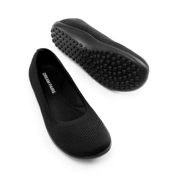 Round Toe Slip-On Knit Flats - BLACK - 4