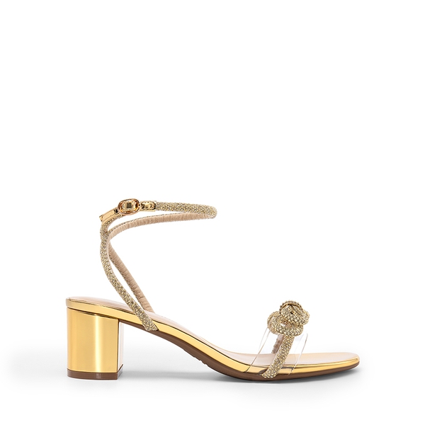 Women’s Rhinestone Bow Heeled Sandals - GOLD - 1