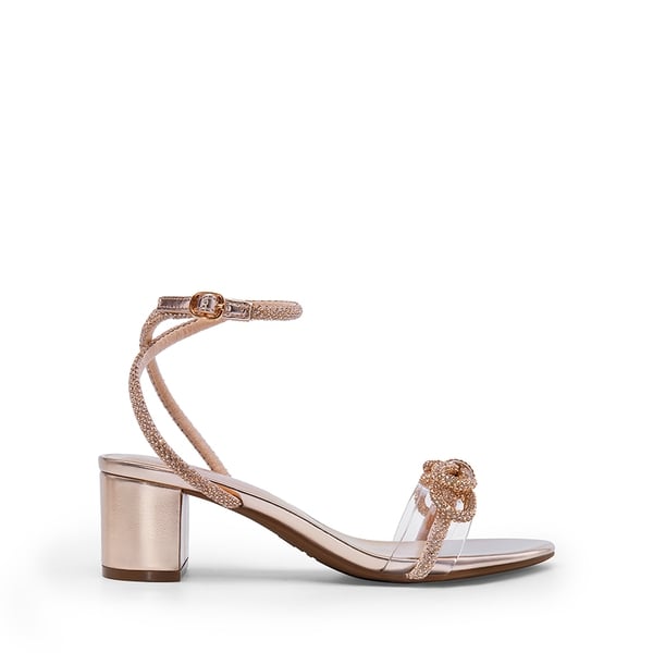 Double Bowknots Crystal Sandals - CHAMPAGNE - 1