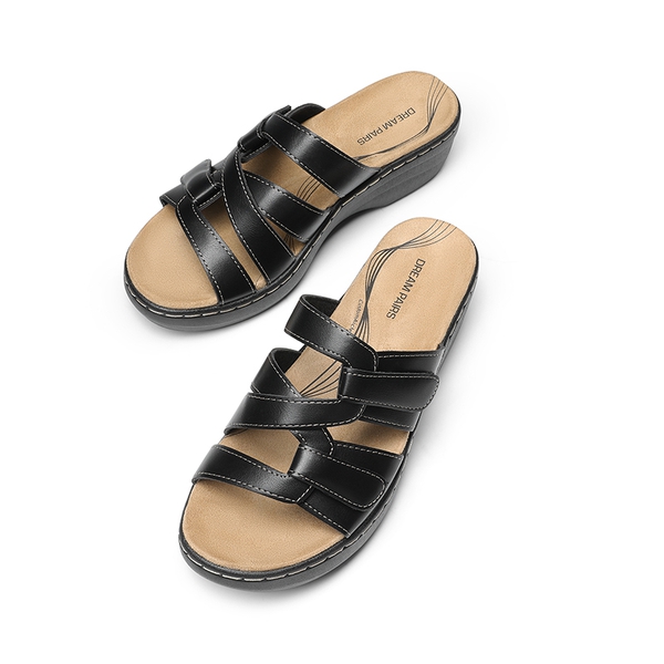 Comfort Arch Support Wedge Slide Sandals - BLACK - 6