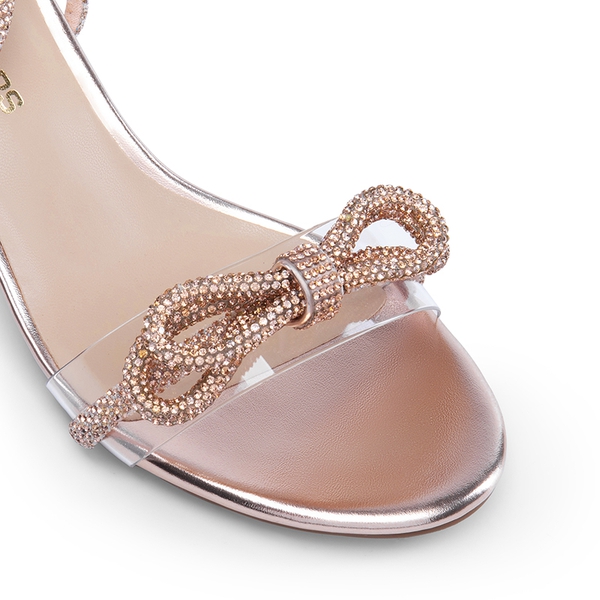 Double Bowknots Crystal Sandals - CHAMPAGNE - 4