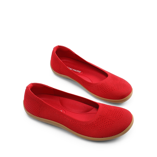 Ascenelle Women's Breathable Round Toe Flats Knit Edition - RED - 5