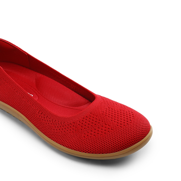 Ascenelle Women's Breathable Round Toe Flats Knit Edition - RED - 3