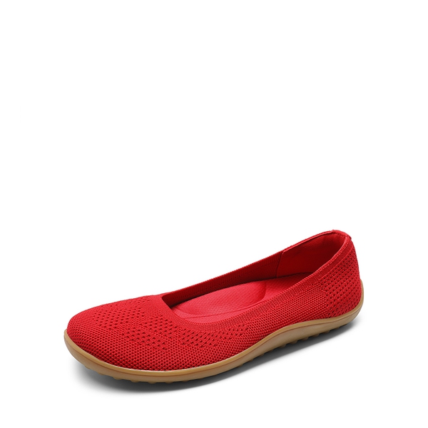 Ascenelle Women's Breathable Round Toe Flats Knit Edition - RED -  0